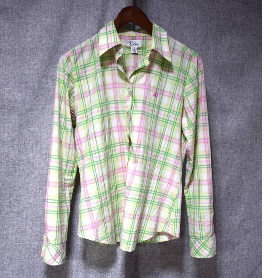Lilly Pulitzer Pink & Green Plaid Button-Down Shirt Women’s Small